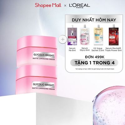Bộ đôi kem dưỡng sáng da đột phá Melasyl mờ thâm mụn, nám L'Oreal Paris Glycolic Bright 50mlx2