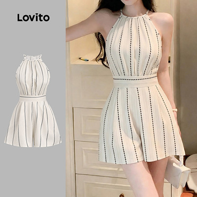 Áo liền quần nữ Lovito xuân hè khoá kim loại phong cách thường ngày LK5ED185