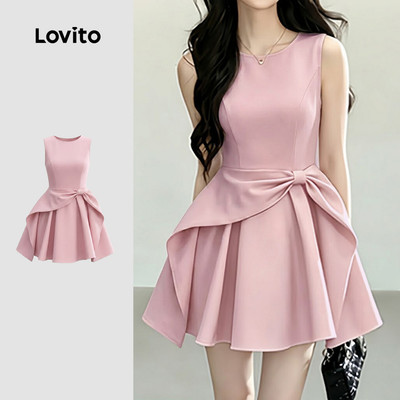 (New Arrival) Lovito Đầm nữ màu hồng nơ bướm thanh lịch cho mùa xuân/hè L195ED298