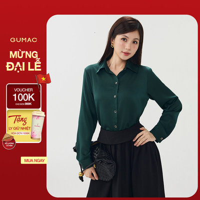 Áo Sơ Mi Nữ GUMAC Form Suông Tay Dài Lụa Ánh Nhung Mềm Mại Đứng Form Hiện Đại Thanh Lịch Công Sở LAG07100