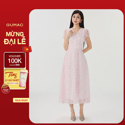 [VOUCHER 25%] Đầm Nữ GUMAC Form A Xòe Họa Tiết Hoa Hai Lớp Cột Eo Màu Hồng Nữ Tính Thanh Lịch Đi Làm Đi Tiệc DG07052