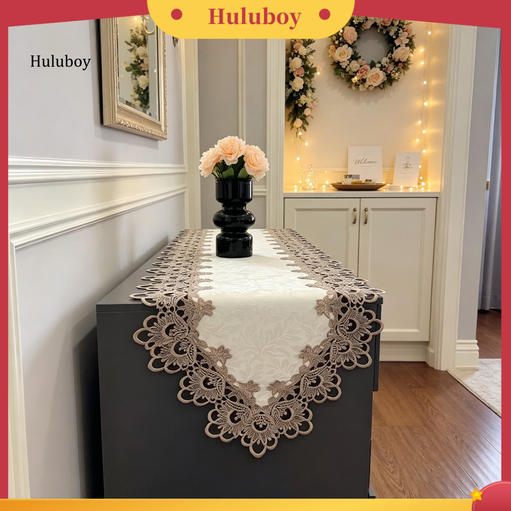 Huluboy| Bàn Ăn Ren Table Runner Retro Hoa Ren Edge Table Runner – Chống Bụi Ăn Bàn Cà Phê Bảo Vệ Ch
