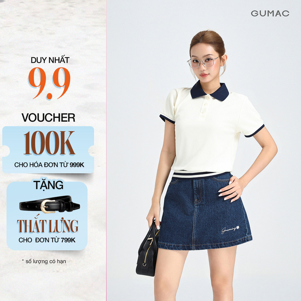 Chân Váy Jeans Nữ Gmorning - GUMAC Form Ngắn Tôn Dáng Thêu Chữ Cá Tính Thời Trang YVJF12089