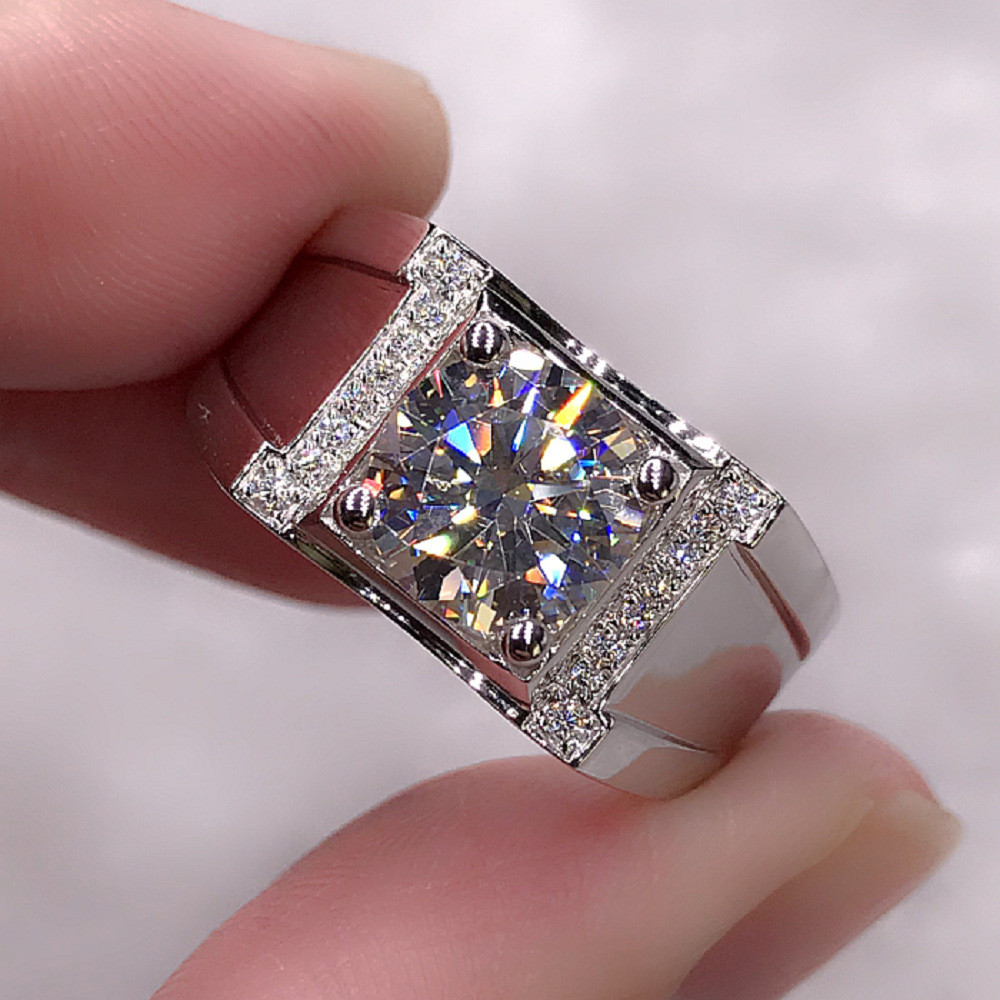 Chiba 18K Vàng Trắng Moissanite Nam Nhẫn Kim Cương Nam Hồng Vàng 1 Nhẫn Kim Cương Phun Cát Mờ Trắng 