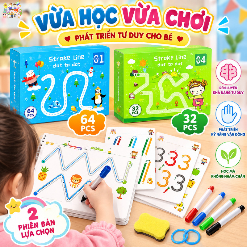 Tập Tô Vẽ Thông Minh Xóa Được,Chủ Đề Và Bóc Dán Học Toán Cho Bé,Tập Viết Xóa Được 64 Trang,Đồ Chơi Giáo Dục Montessori