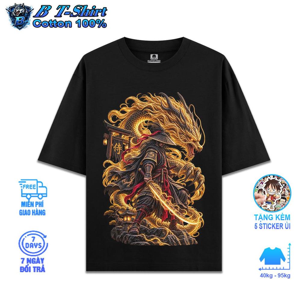 Áo Thun Cotton SAMURAI DESIGN ,Vải Cotton Xịn 250gsm, Form Oversize Từ 40-95kg, B Tshirt