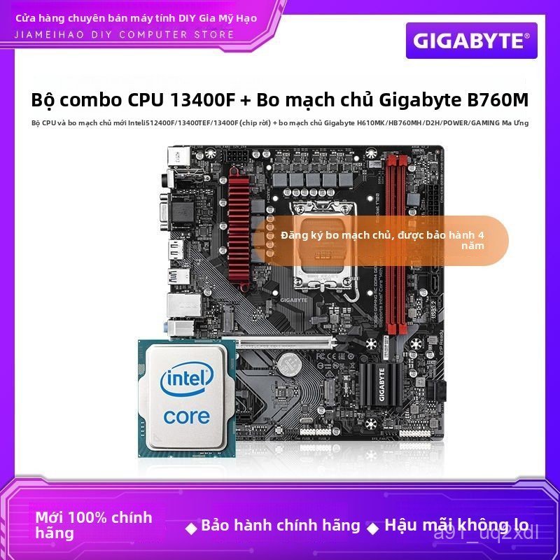 Combo Intel 12400F 13400TEF main Gigabyte H610M B760M H POWER, bền đẹp giao nhanh