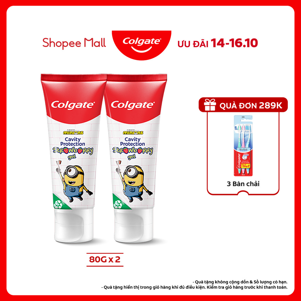 Bộ 2 Kem đánh răng Colgate Minion cho bé hương dâu 80g