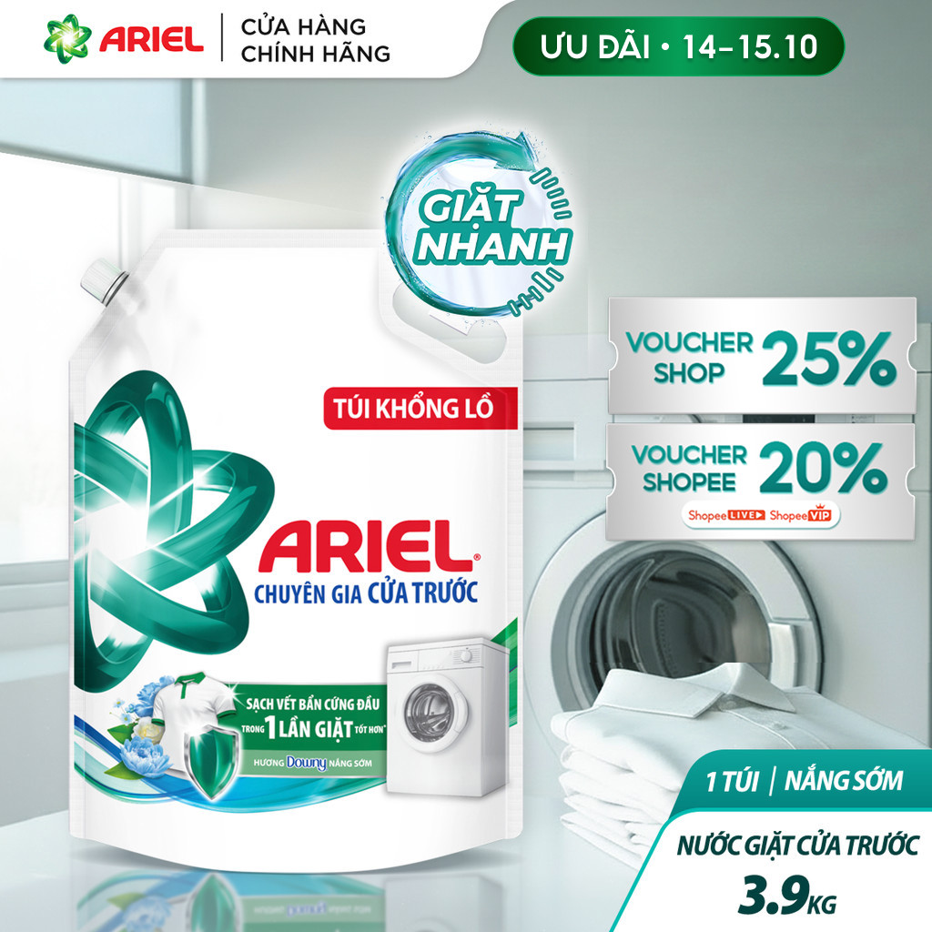 Nước Giặt Cửa Trước ARIEL Hương Downy Nắng Sớm túi 3.9KG/ Nước giặt 10X giặt…