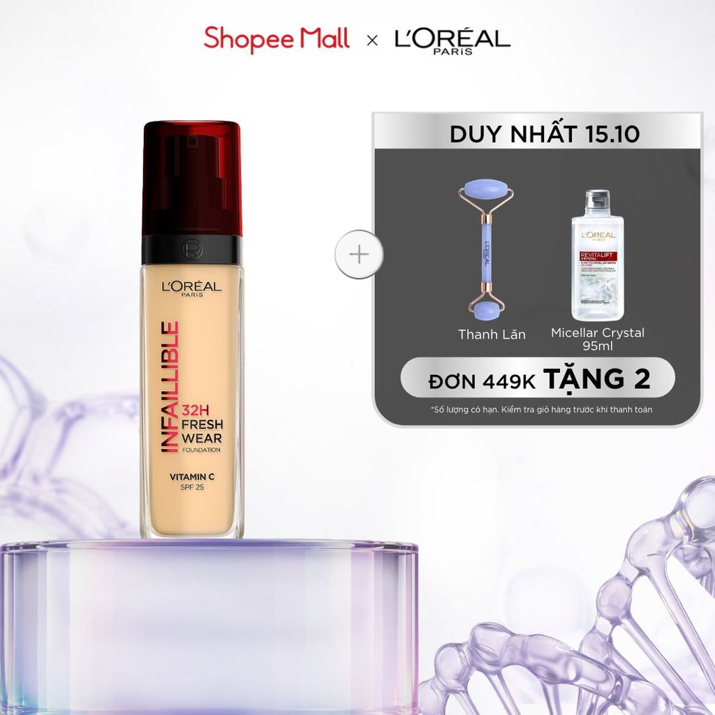 Kem nền che phủ bất bại 32H, tự nhiên như da thật L’Oréal Paris Infaillible 32H Foundation Vitamin C SPF 25 30Ml