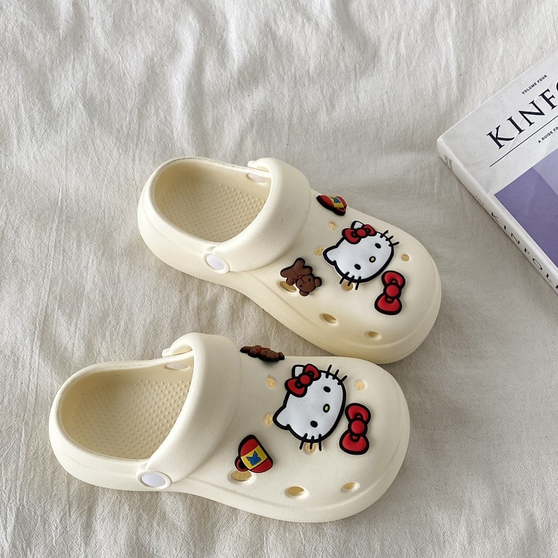 dép crocs nữ helo kitty dép crocs hello kitty chính hãng Giày lỗ đế dày Hỉ Bác Hỉ Kitty dép lê nữ đi
