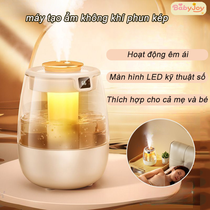 【BabyJoy】máy tạo ẩm không khí phun kép,Đèn ngủ tạo độ ẩm phun sương mini,Hoạt động siêu êm,An toàn cho mẹ bầu & em bé