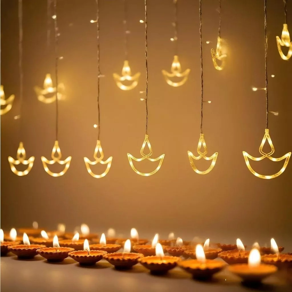 Diwali Đồ Trang Trí Happy Deepavali Lễ Hội Trang Trí Đèn Rèm Đèn 4x1M Xmas Lễ Hội Ngoài Trời Trang T