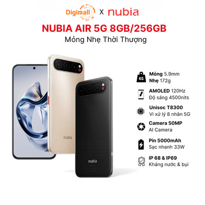 Điện thoại Nubia Air 5G 8GB/256GB Unisoc T8300 AMOLED 4500nits IP68 & IP69 I Pin 5000mAh