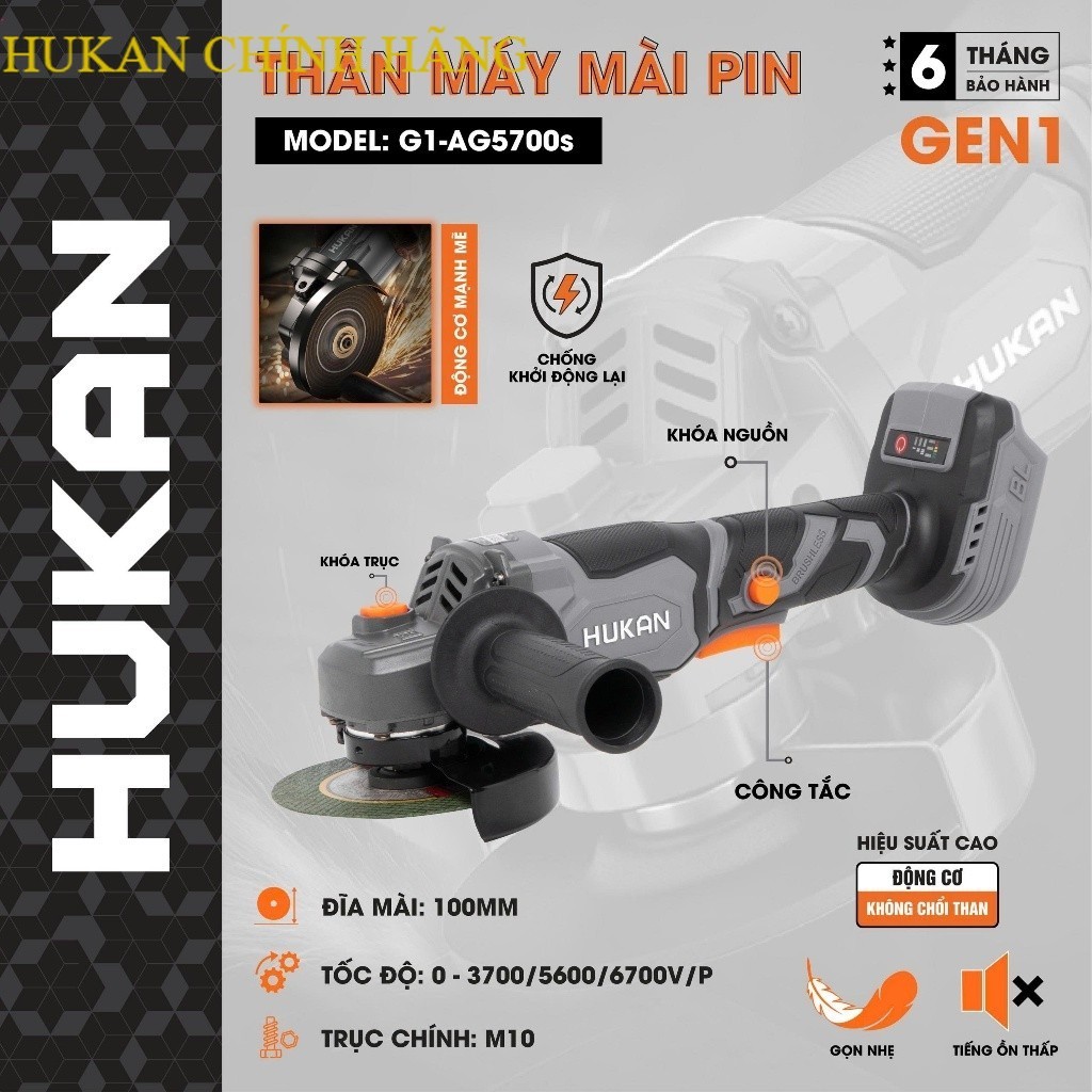 Máy mài pin HUKAN G1-AG5700s, Không chổi than 3 Tốc độ Công hông , CHỐNG KHỞI ĐỘNG LẠI HUKAN CHÍNH H