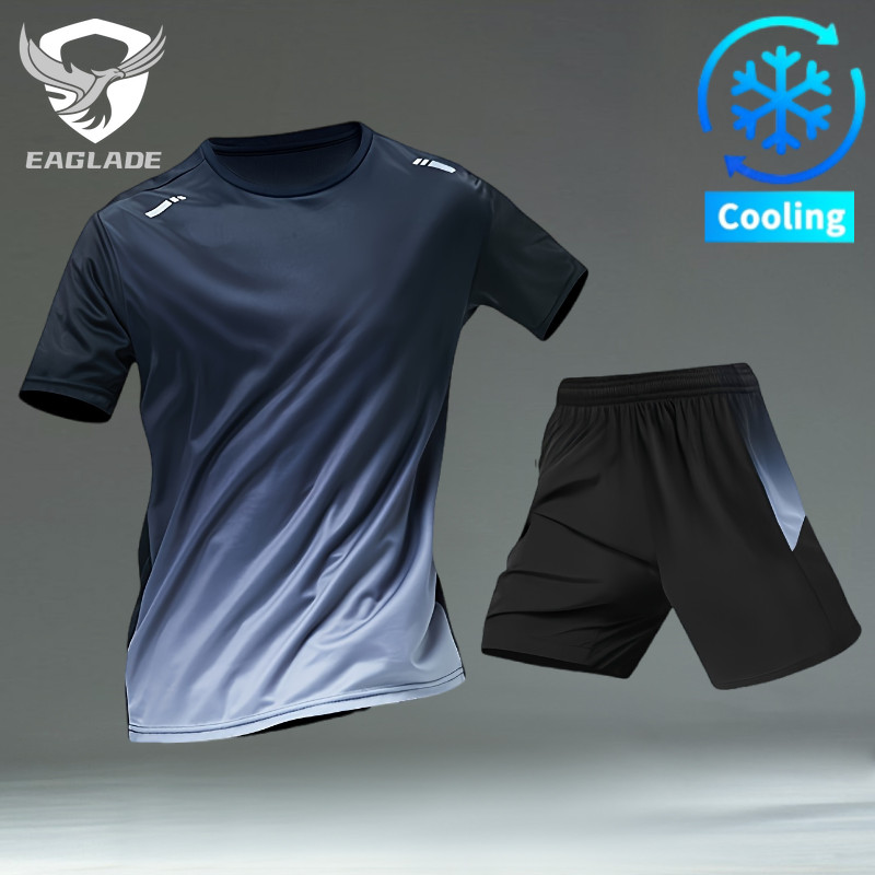 EAGLADE Áo quần thể thao nam, nhanh khô thoáng khí co giãn tốt, màu đen xám mẫu K11