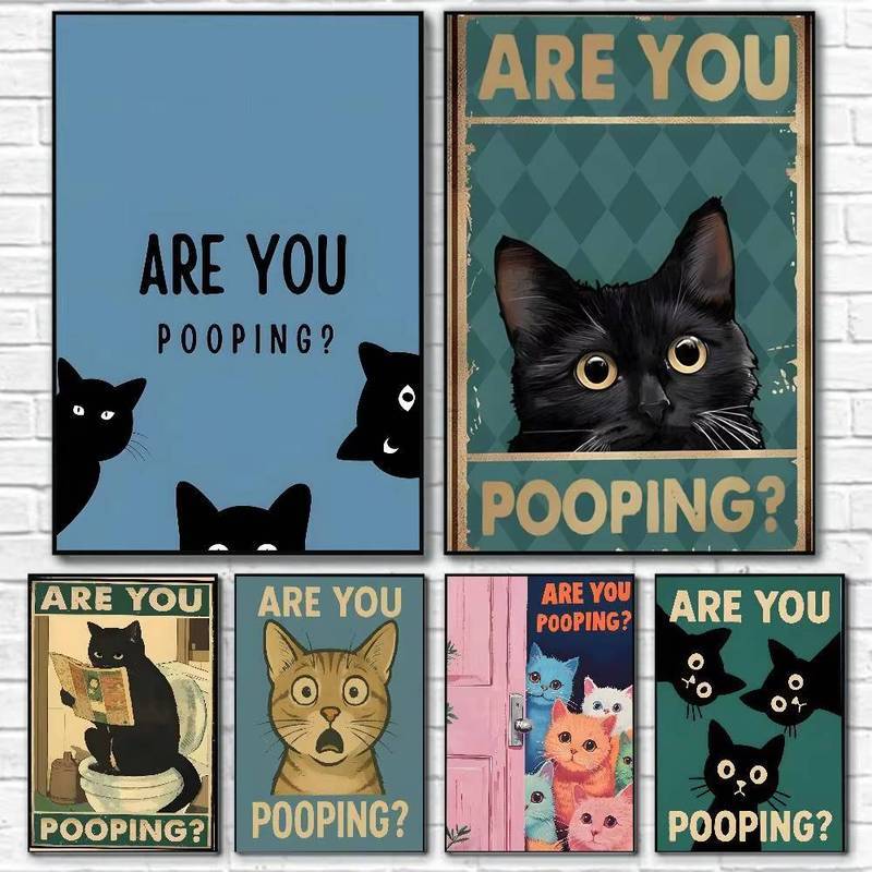 Are You Pooping C-Cute-Cat Ngộ nghĩnh Poster Canvas Tranh Poster Có In Hình Nhà Phòng Ngủ Khách Tran