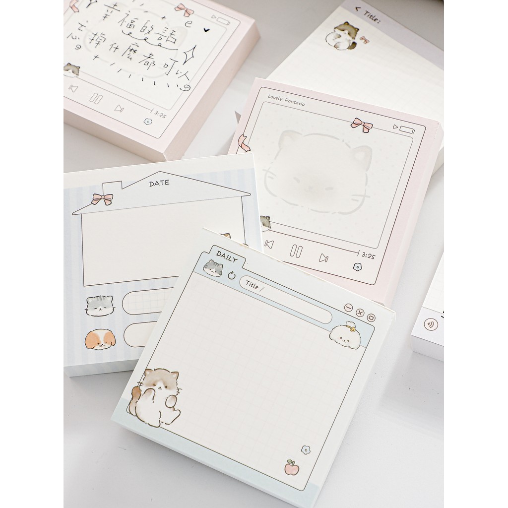 Happy Cute Pet 4-Book Set Non-Stickky Notepad High-Value Notepad dễ thương dành cho sinh viên Notepa