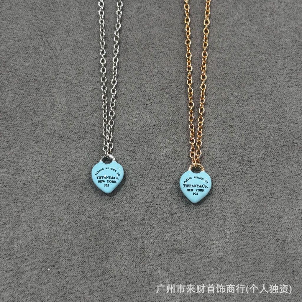 Blue Enamel Heart Necklace for Women, Love Heart Necklace, Women's Design Collarbone Chain, Brighten