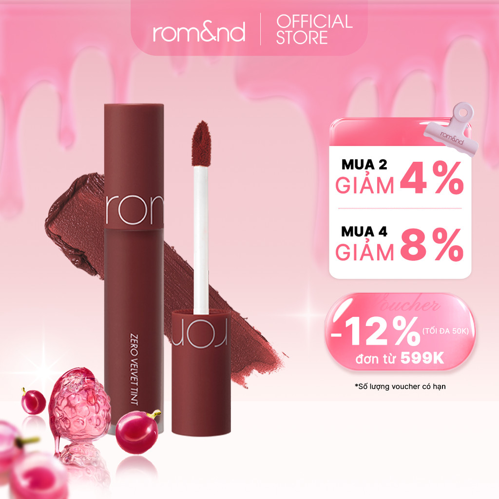 [Rom&nd] [Màu 18-21] Son kem lì, lên màu siêu chuẩn, mềm mại như nhung Hàn Quốc Romand Zero Velvet T