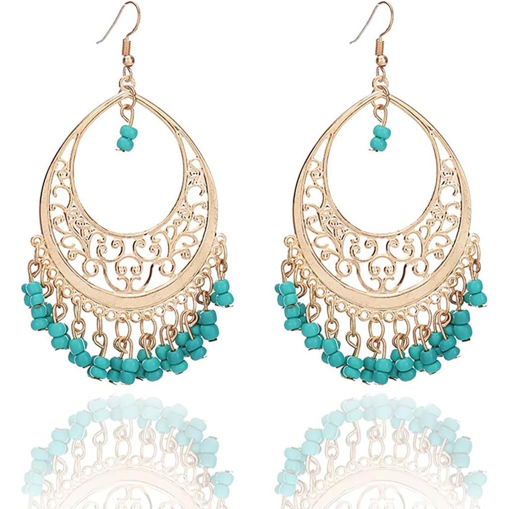 Bohemian Thả Tòn Ten Bông Tai Nữ Vintage Cut-Out Dangling Đèn Chùm Bông Tai Phong Cách Bohemian Đính