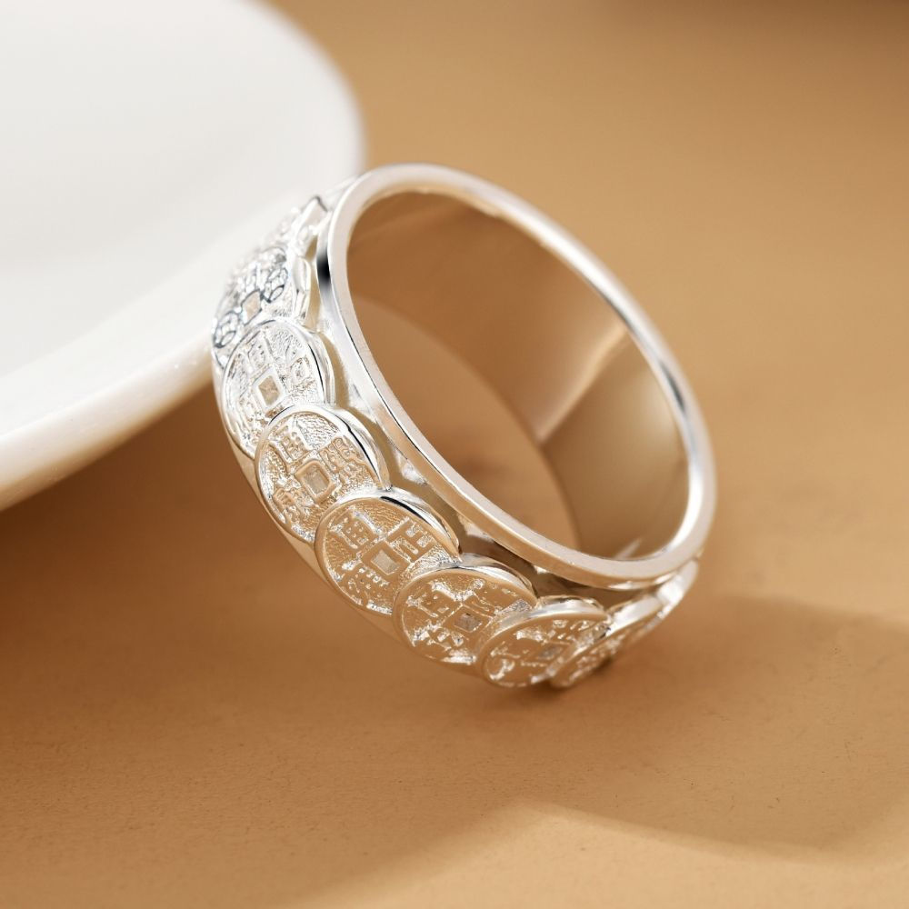 Women's Rotatable Auspicious Ring, Men's Rotatable Silver Closed Ring, Ethnic Style, In Stock, Five 