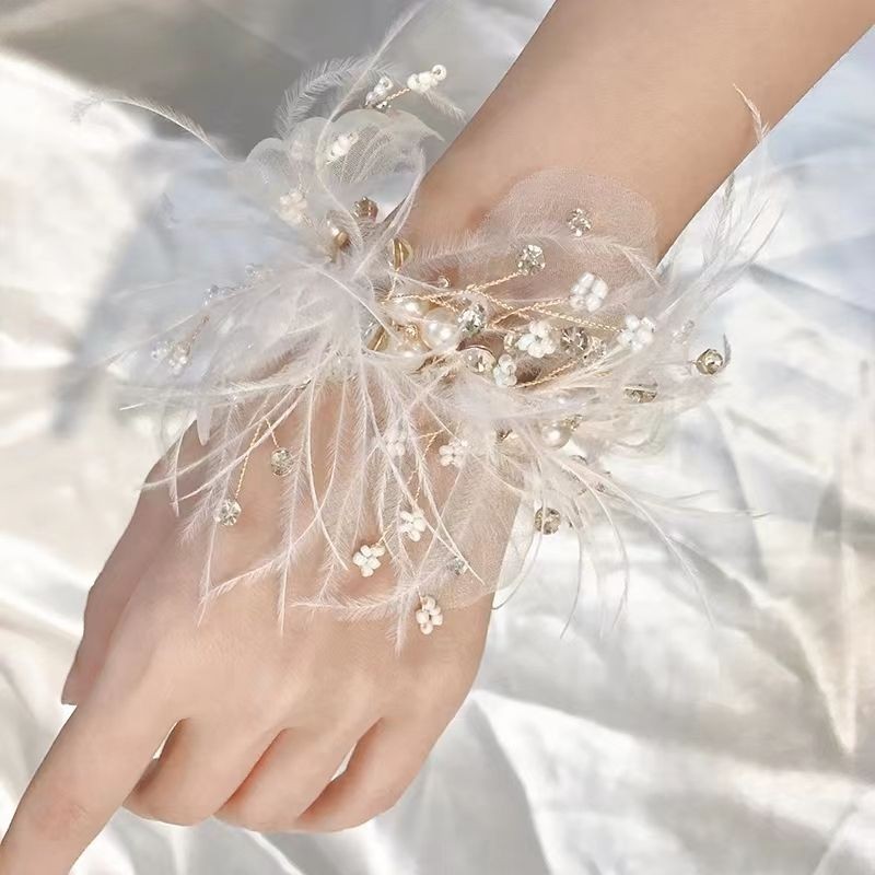 Cô Dâu Hàn Quốc Cổ Tay Hoa Phù Dâu Cưới Cổ Tay Hoa Cô Dâu Nhóm Cô Dâu Hiệu Suất Trẻ Em Lông Vũ Vòng 