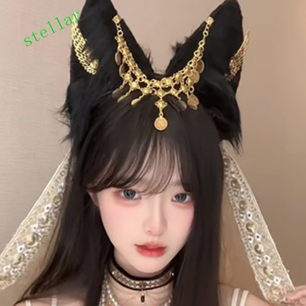 STELLARTECH Cosplay Anubis Băng Đô, Băng Đô Quấn Tóc Tai Động Vật Hợp Kim Sang Trọng, Cánh Vàng Tinh