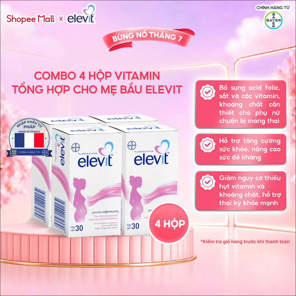 Bộ 4 Thực phẩm bảo vệ sức khỏe Elevit bổ sung Acid Folic, Sắt, Canxi, Các Vitamin và Các khoáng chất