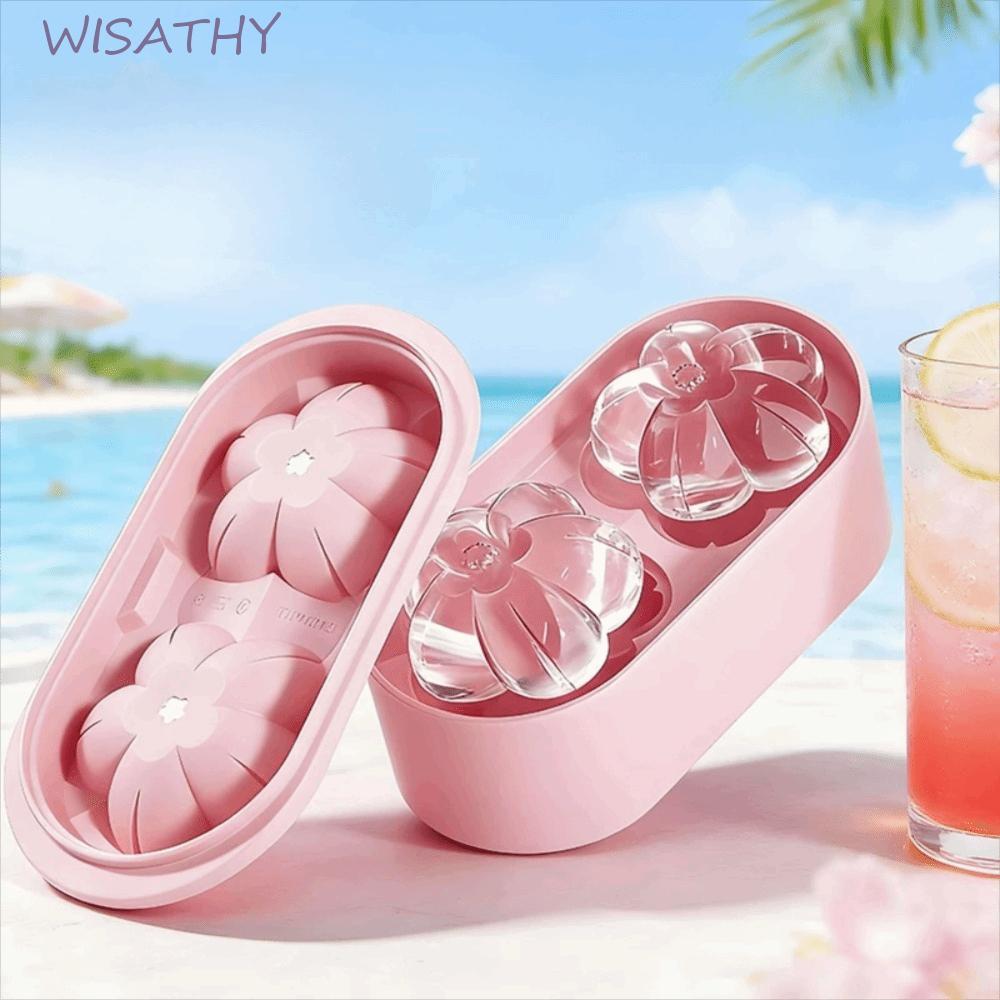 Khay đựng đá viên hoa anh đào WISATHY, Khuôn làm đá viên hoa 2 khoang, chống dính lãng mạn có nắp nh