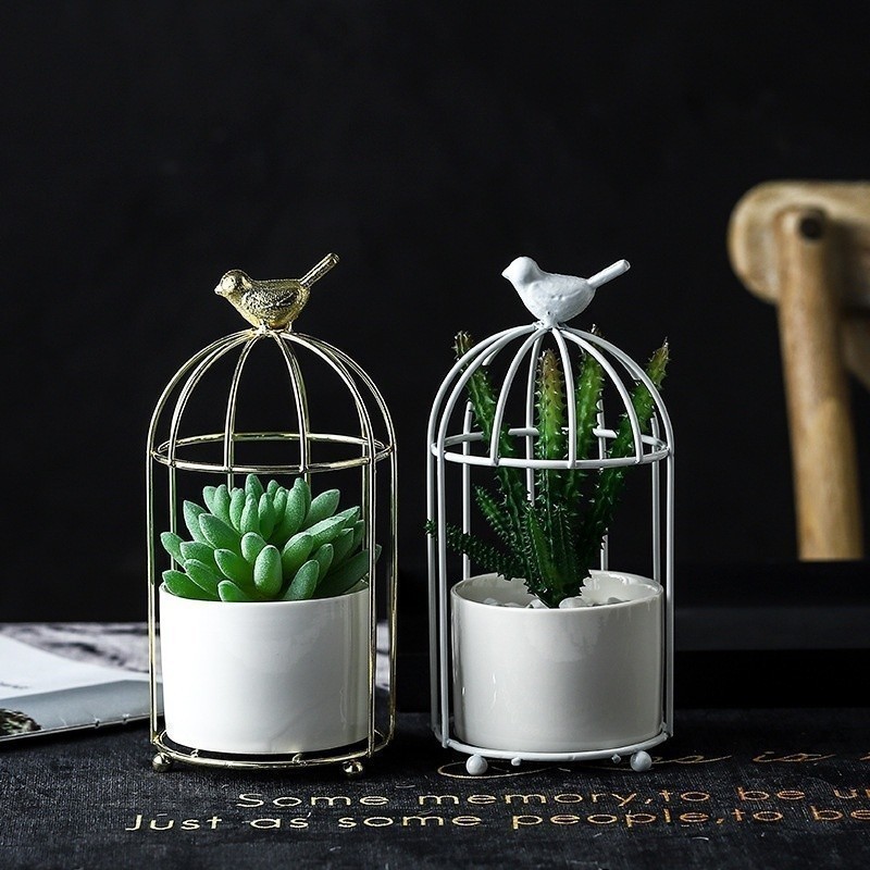 DADA Home DD6 ins Ánh Sáng Sang Trọng Sắt Nghệ Thuật Mọng Nước Chậu Hoa Mạ Vàng Lồng Chim Khung Sắt 