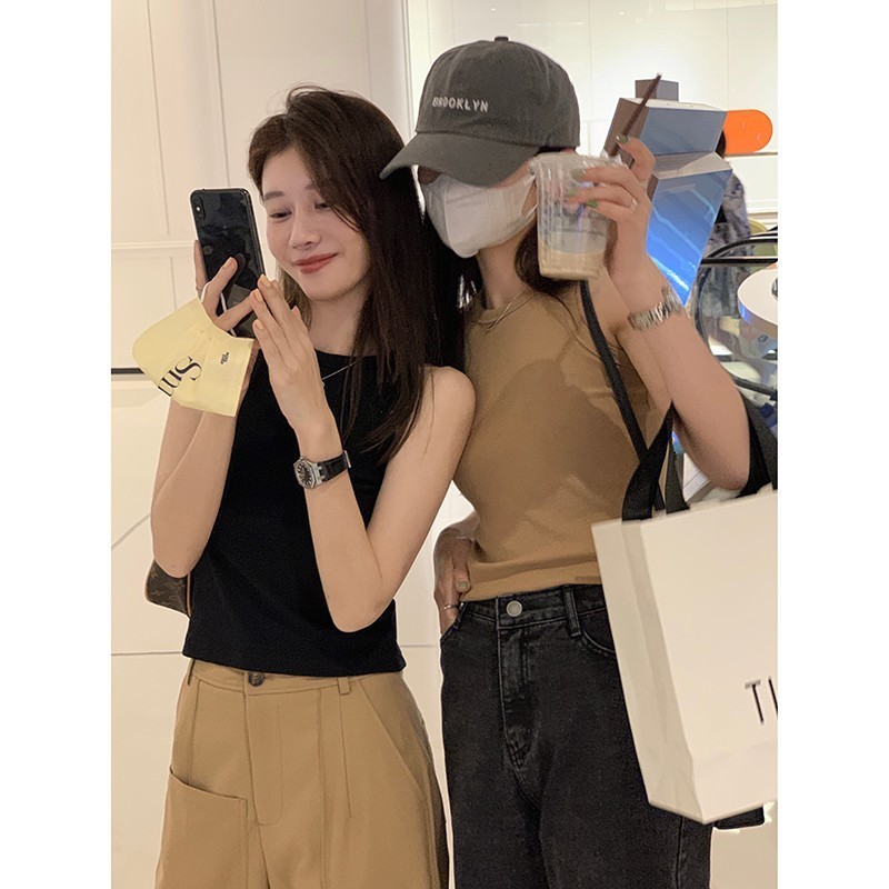 EKOOL Màu Trơn Mỏng Hơn Nhìn Co Giãn Camisole Nữ Mùa Hè 2024 Phong Cách Mới Bao Ngực Mặc Bên Trong N