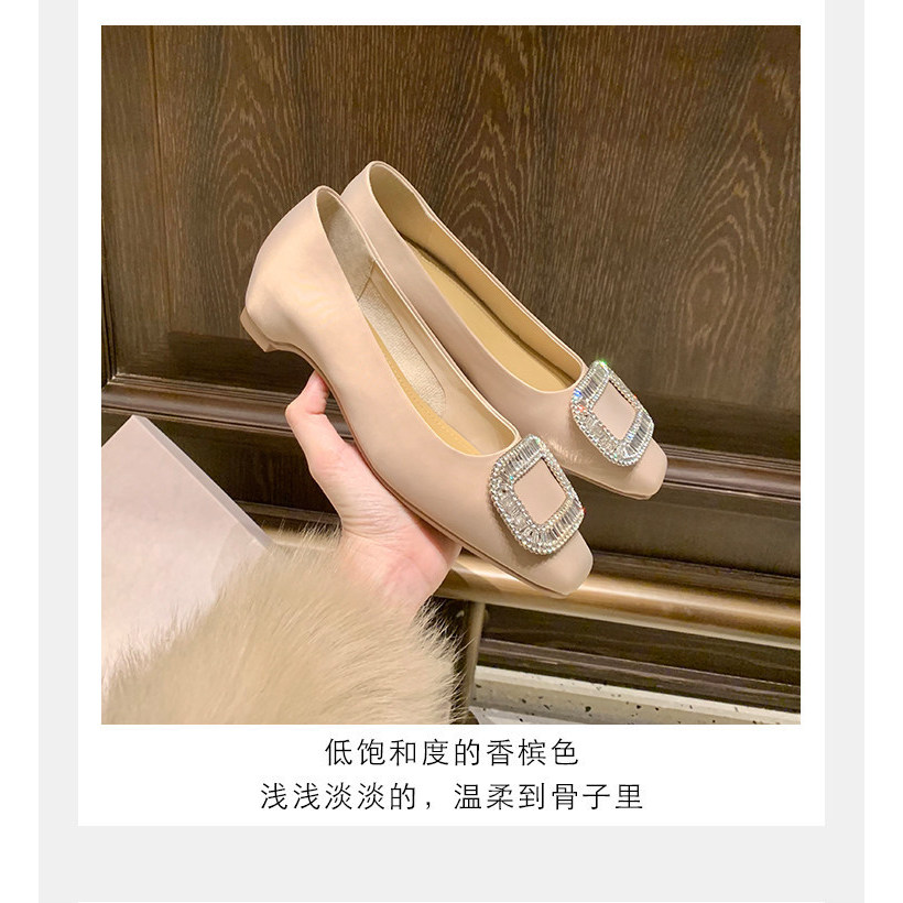 4XGV 2026Early spring shallow-cut height-increasing shoes with chunky heel and square toe, women's s