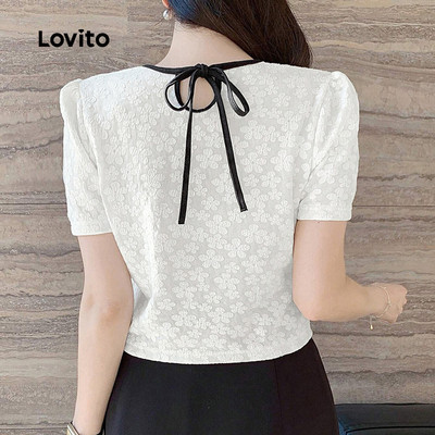 (thanh lịch) Lovito Áo kiểu thông thường Tương phản ràng buộc Thắt lưng nơ vải họa tiết Áo mùa hè / mùa xuân cho nữ L129AD1038