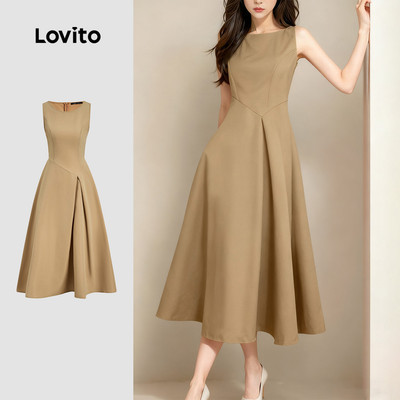Lovito Đầm nữ kaki xuân hè xếp ly bất đối xứng thanh lịch L171ED1019