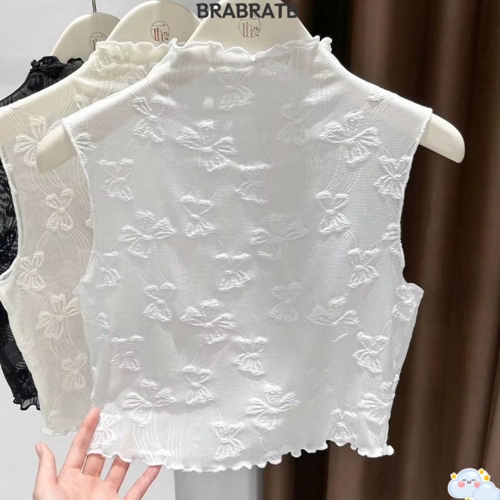 Cổ ren giả BRABRAA, Ren hoa Ruffle Edge Mesh Layer Top, Cổ cao nửa màu trơn
