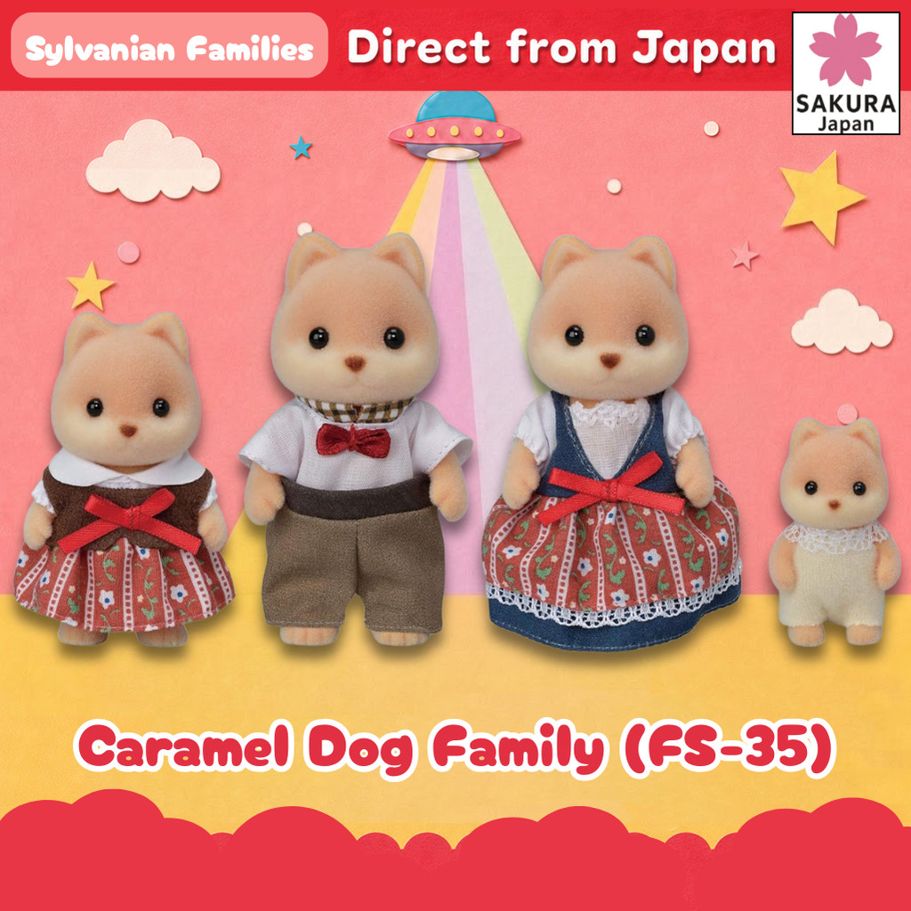 Sylvanian Families Doll - Caramel Dog Family (FS-35), ST Mark Certified, Ages 3 and Up, Toy Dollhous
