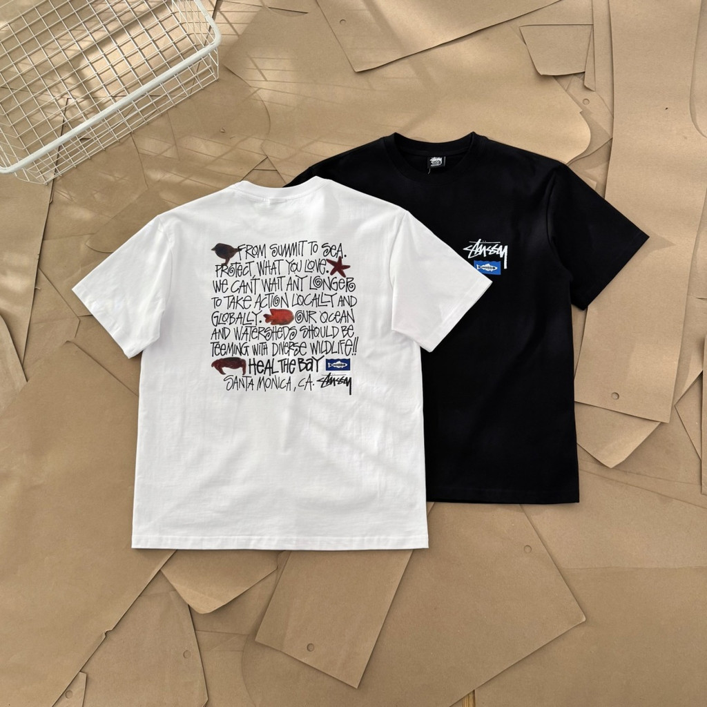 Stussy tee / Stussy Nam Nữ Áo Thun In Hình Áo Thun Hợp Thời Trang Áo Thun Cổ Tròn Retro DOJJ