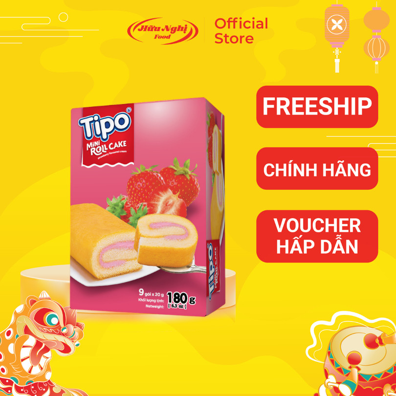 Bánh bông lan cuộn dâu Tipo thơm mềm 180g