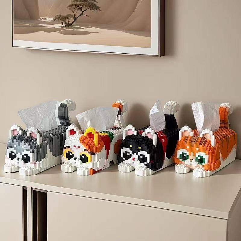 Cat Tissue Box Building Blocks Toy Puzzle Handmade DIY Desktop Ornaments 9NA5