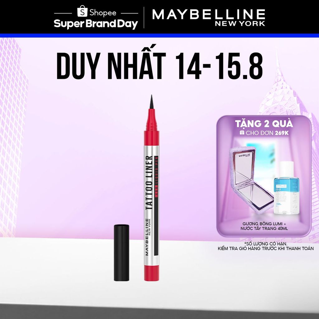 Bút Kẻ Mắt Nước Đen 48H Đậm Màu Bền Màu Không Lem Không Trôi Maybelline New York Tattoo 48h Liquid Pen EyeLiner 1g