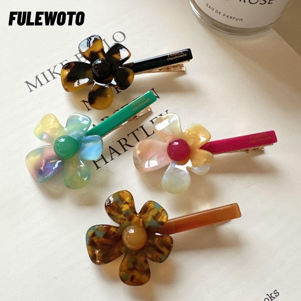 FILEWOTO 2 Kẹp Tóc Hoa, Kẹp Tóc Acetate Màu Nhạt Acetate, Kẹp Mỏ Vịt Hình Hoa Ngọt Ngào Kẹp Tóc Mỏ V