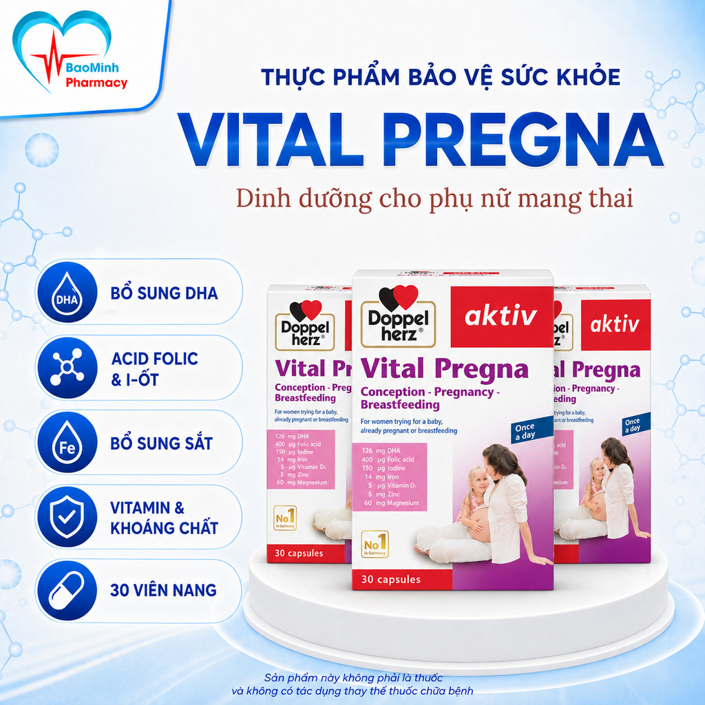 Combo 02 hộp viên uống bổ sung Vitamin và khoáng chất cho bà bầu Doppelherz Aktiv Vital Pregna (02 h