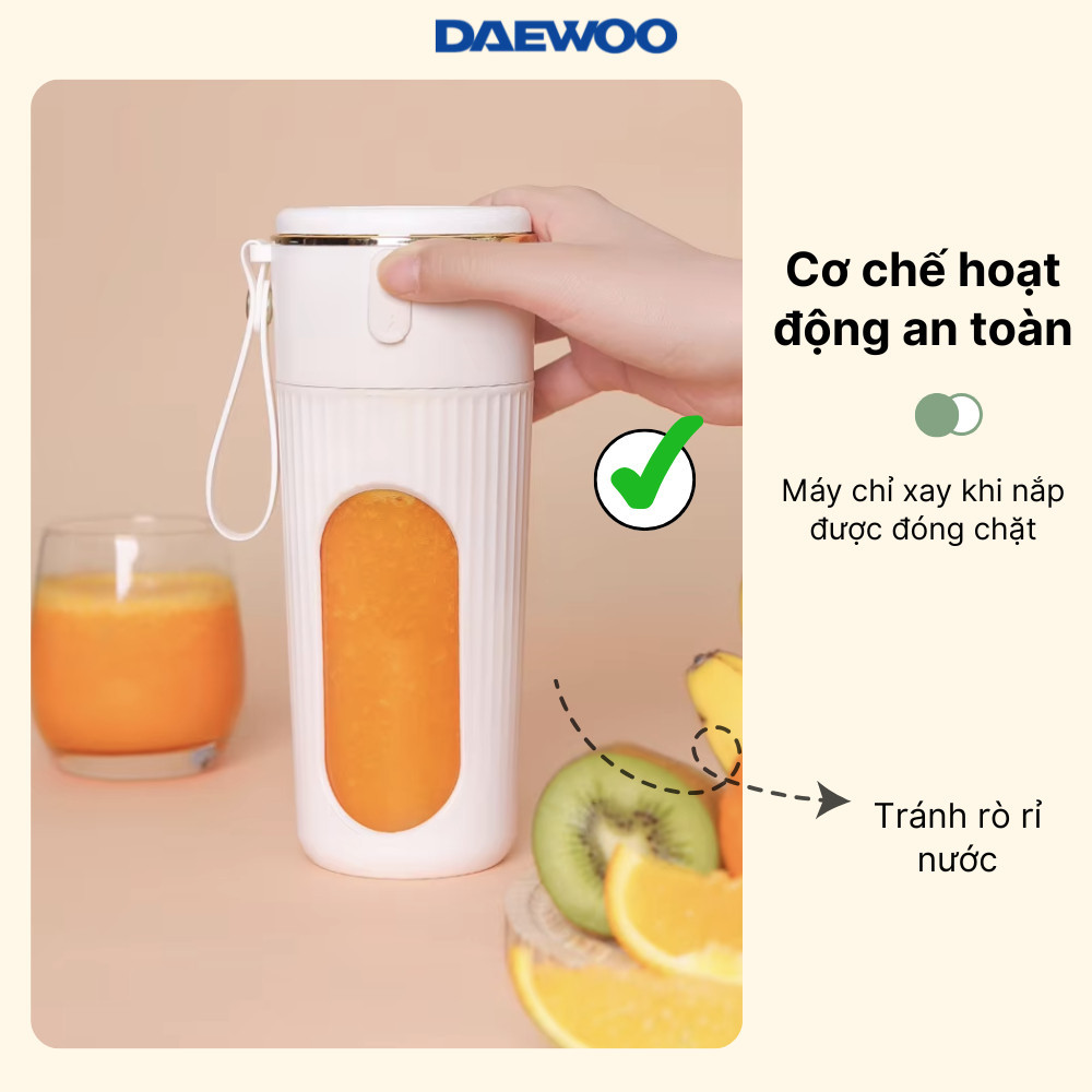 🌟 Máy Xay Sinh Tố Cầm Tay DAEWOO DWBL-3424 400ml - Ly Xay Trái Cây - Đầu sạc USB - BH 12 Tháng