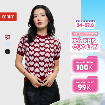 Áo len nữ cộc tay in họa tiết chất liệu mềm mịn CANIFA 6TE25W015