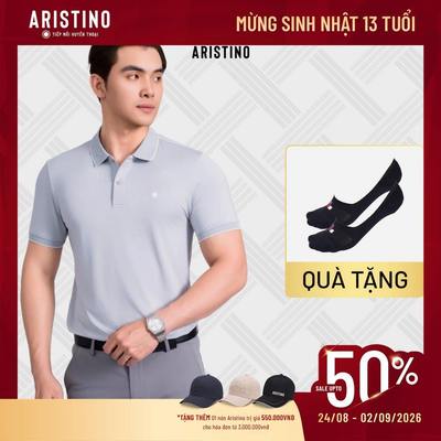 ARISTINO Áo Elite Polo Nam Ngắn Tay Regular Fit Thun Lạnh Co Giãn Thoáng Khí In Logo