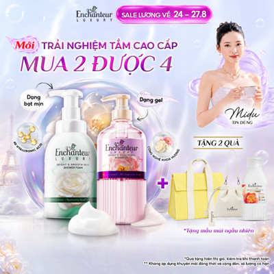 Trải Nghiệm COMBO Tắm Cao Cấp Enchanteur Luxury Dưỡng Da Sáng Mịn Chiết Xuất Hoa Trà/ Hoa Mẫu Đơn + 4D Hyaluronic Acid