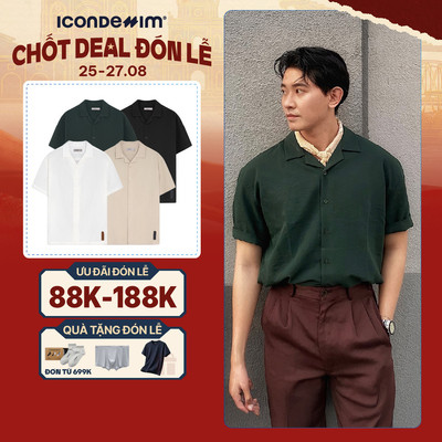 Áo Sơ Mi Linen Nam ICONDENIM Tay Ngắn Cuban CigarCraft Form Relaxed SMID0194