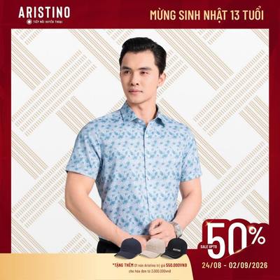 Áo Sơ Mi Nam Tay Ngắn Họa Tiết Sang Trọng Aristino Regular Fit Co Giãn ít nhăn ASS054AS3
