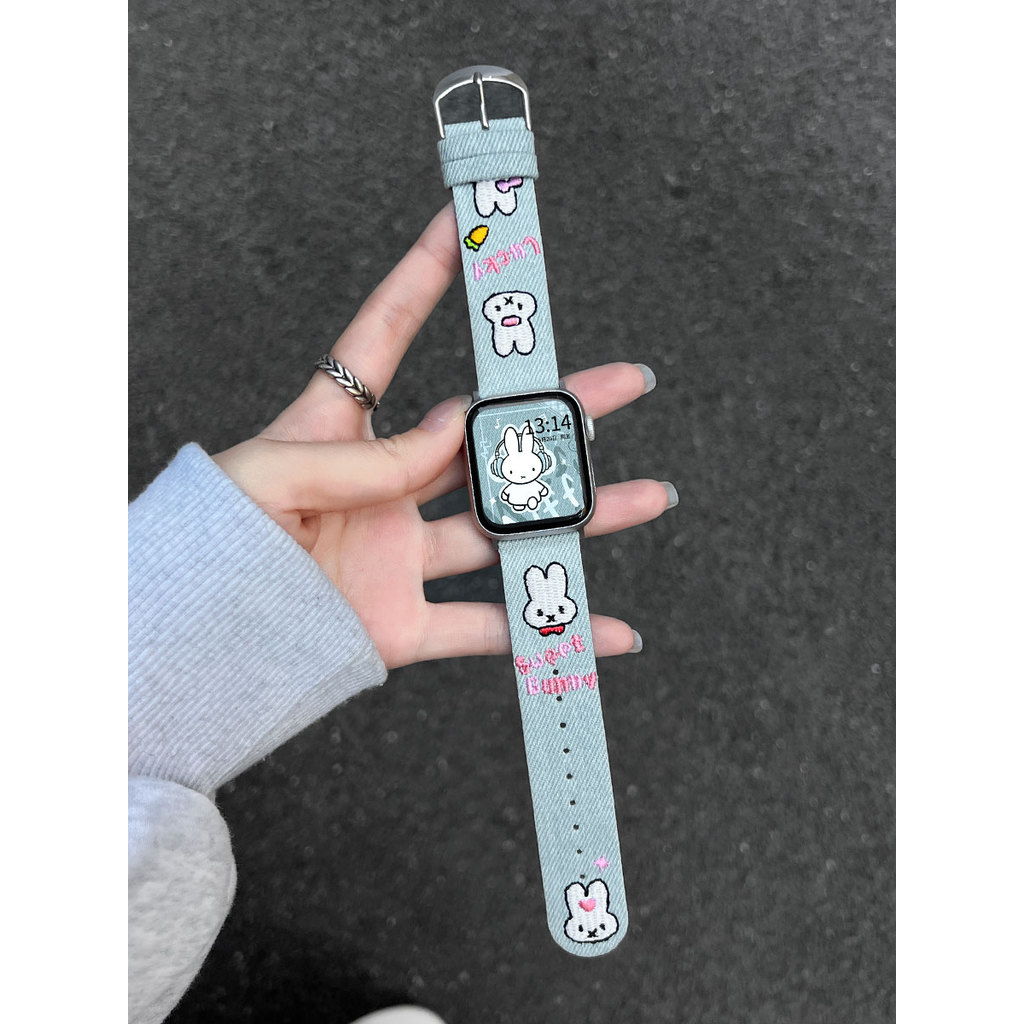 Thích hợp cho Apple Watch s11 Dây đeo bằng da Denim iwatch s10 Dây đeo đồng hồ Sense cao cấp dành ch